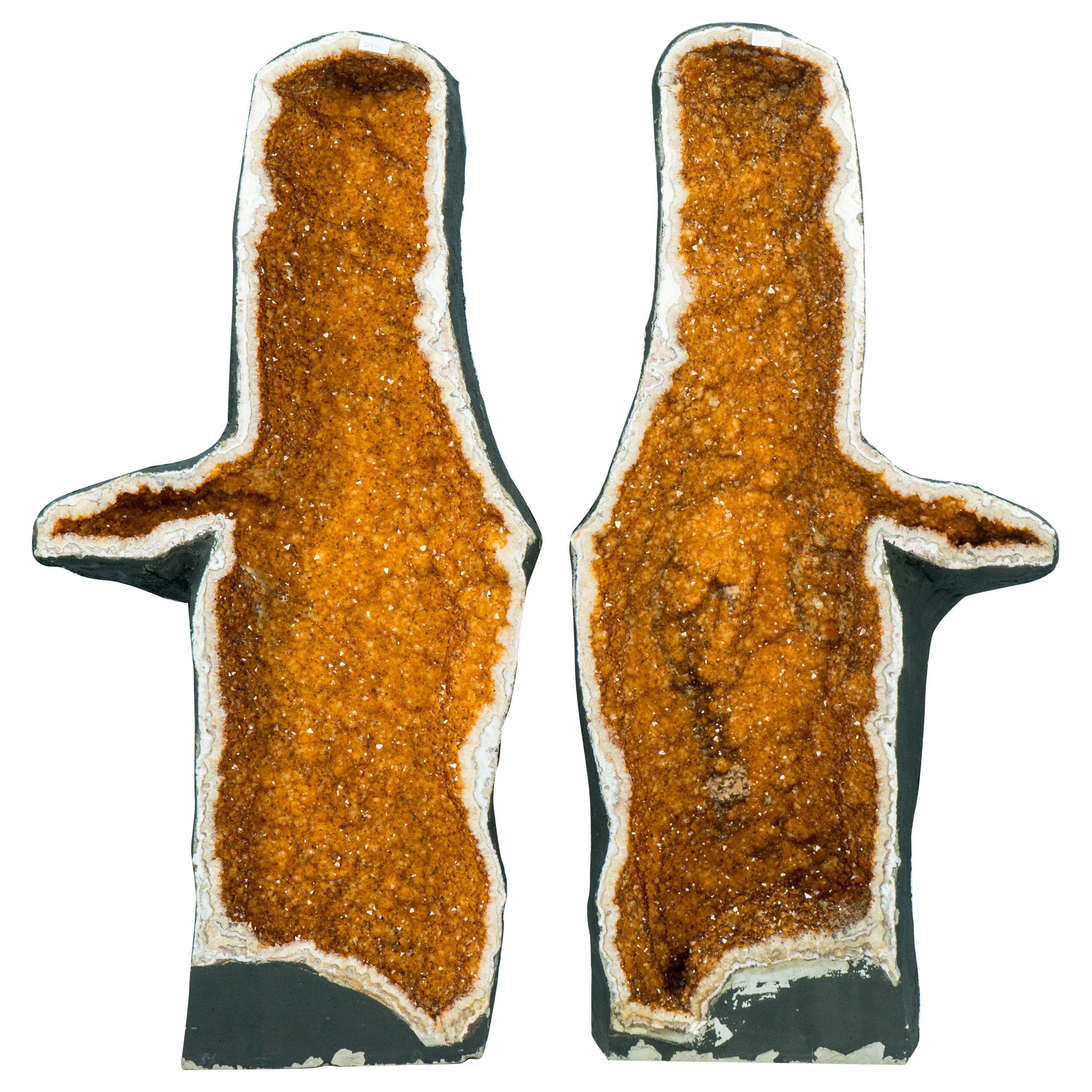 Pair of Large Citrine Geodes with Orange Citrine, The High Five Geodes For Sale
