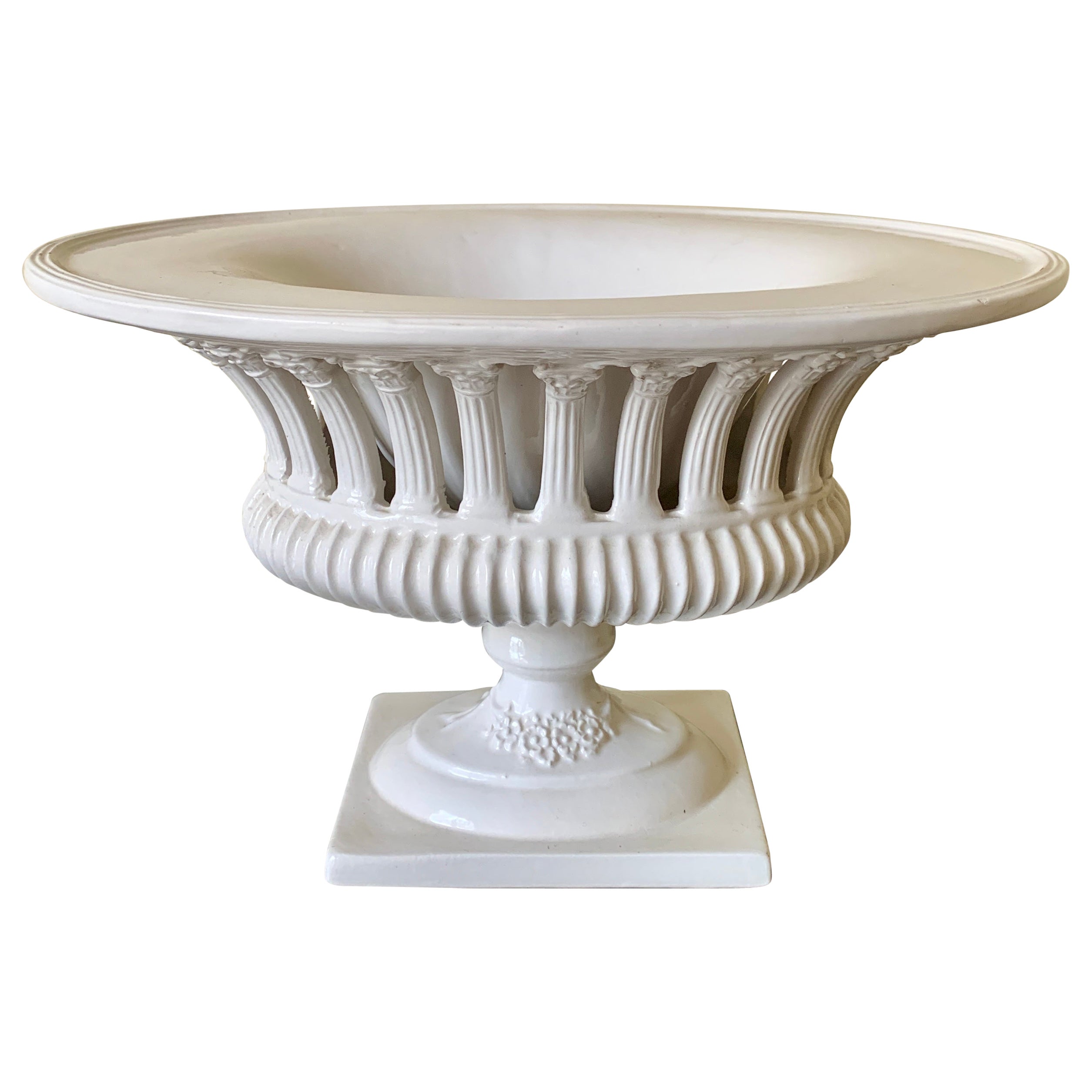 Neoclassical Italian Regency Reticulated White Porcelain Basket Compote