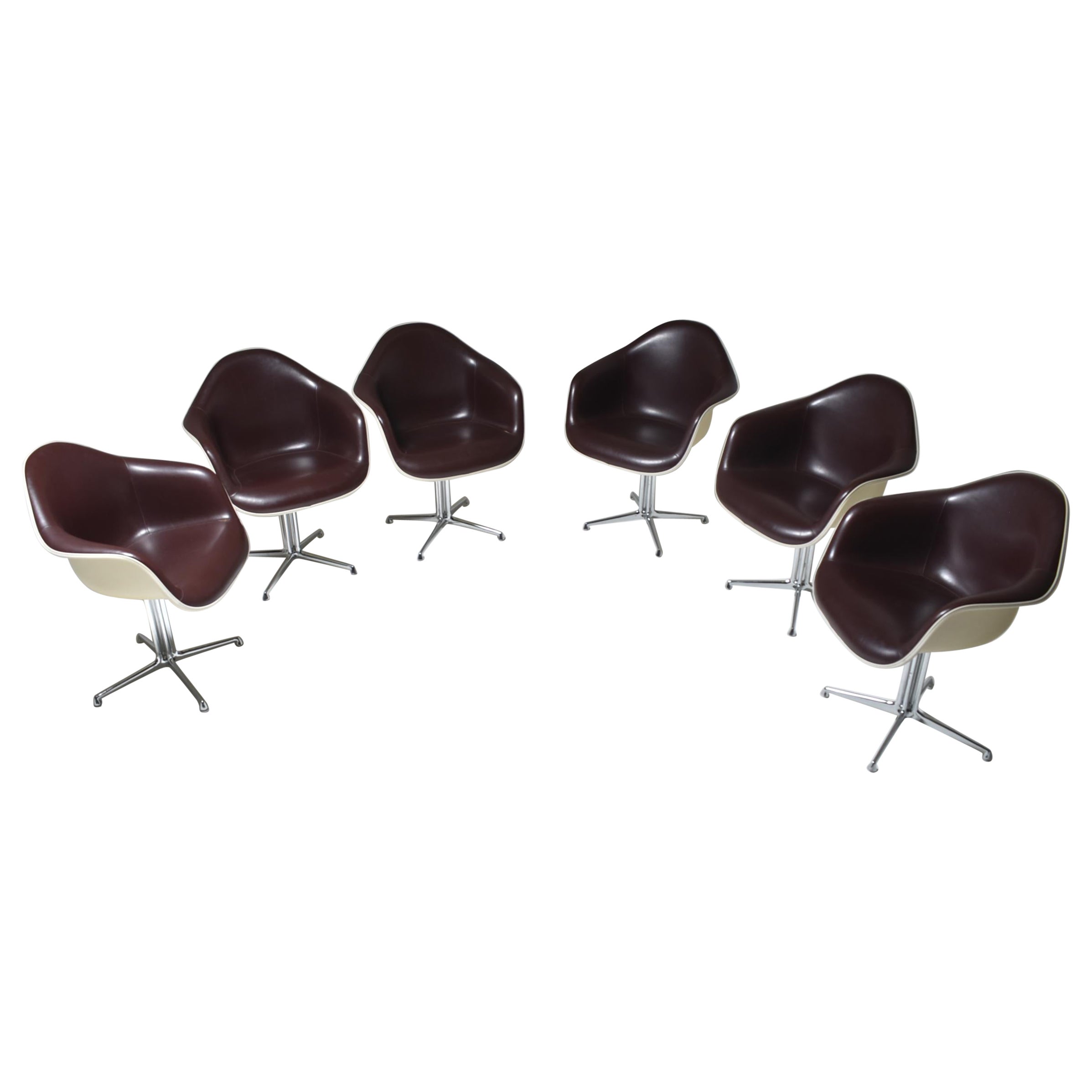 Set of Six Herman Miller La Fonda Armchairs DAL White and Brown, 1970 For Sale