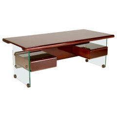 Used Fabio Lenci Elegant presidential Desk - Wood top and legs, Italian Design, 60s