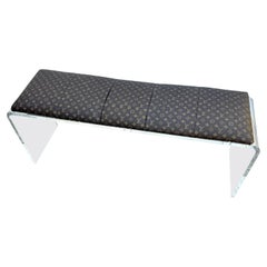 Retro Lucite Bench Upholstered in Louis Vuitton Monogram Fabric 
