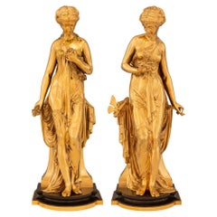 Antique True Pair Of French 19th Century Neo-Classical St. Ormolu And Bronze Statues
