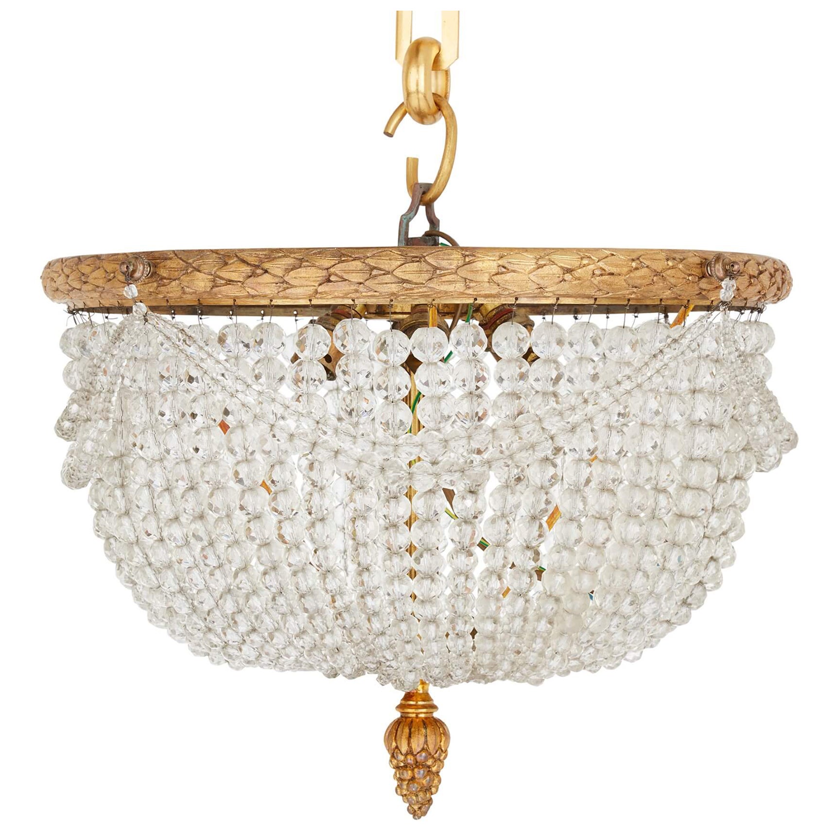 Antique French Empire Style Glass and Gilt Bronze Chandelier For Sale