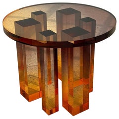 Amber Blush Sunset Gradient Crystal Round Contemporary Table 11 by Saerom Yoon