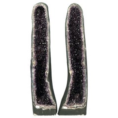 Pair of Tall Amethyst Geodes with High-Grade Deep Purple Amethyst Druzy