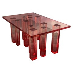 Red Acrylic Crystal Sunset Contemporary Art Dining Table 15 by Saerom Yoon