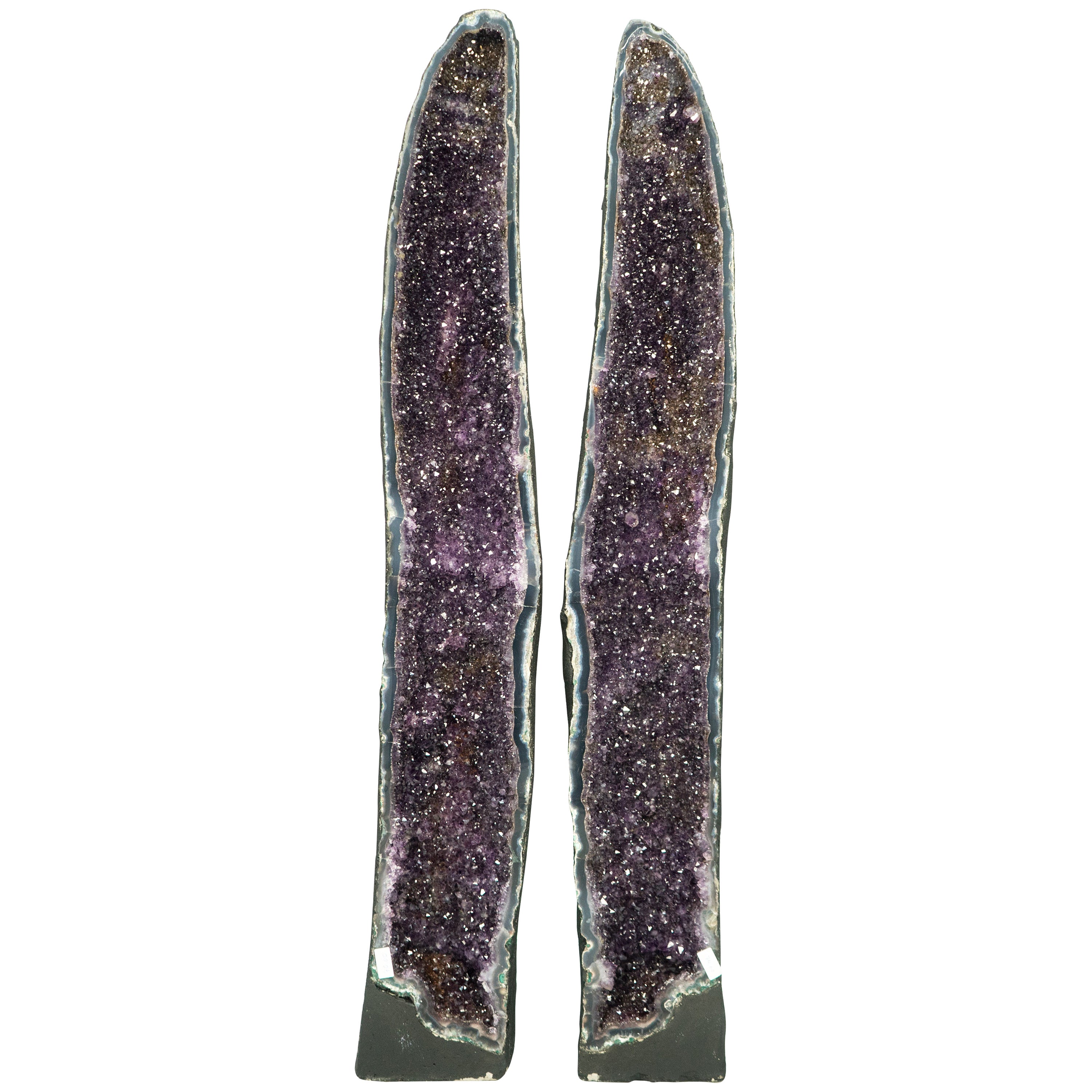 Pair of Straight, X-Tall Amethyst Geodes with Sparkly Purple Amethyst and Agate For Sale
