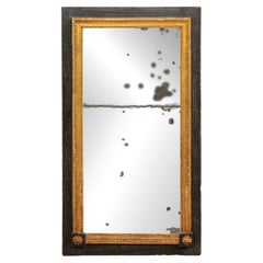 Miroir français entouré de noir et d'or, avec miroir original. Verre et langue d'agneau, 4 pieds de haut