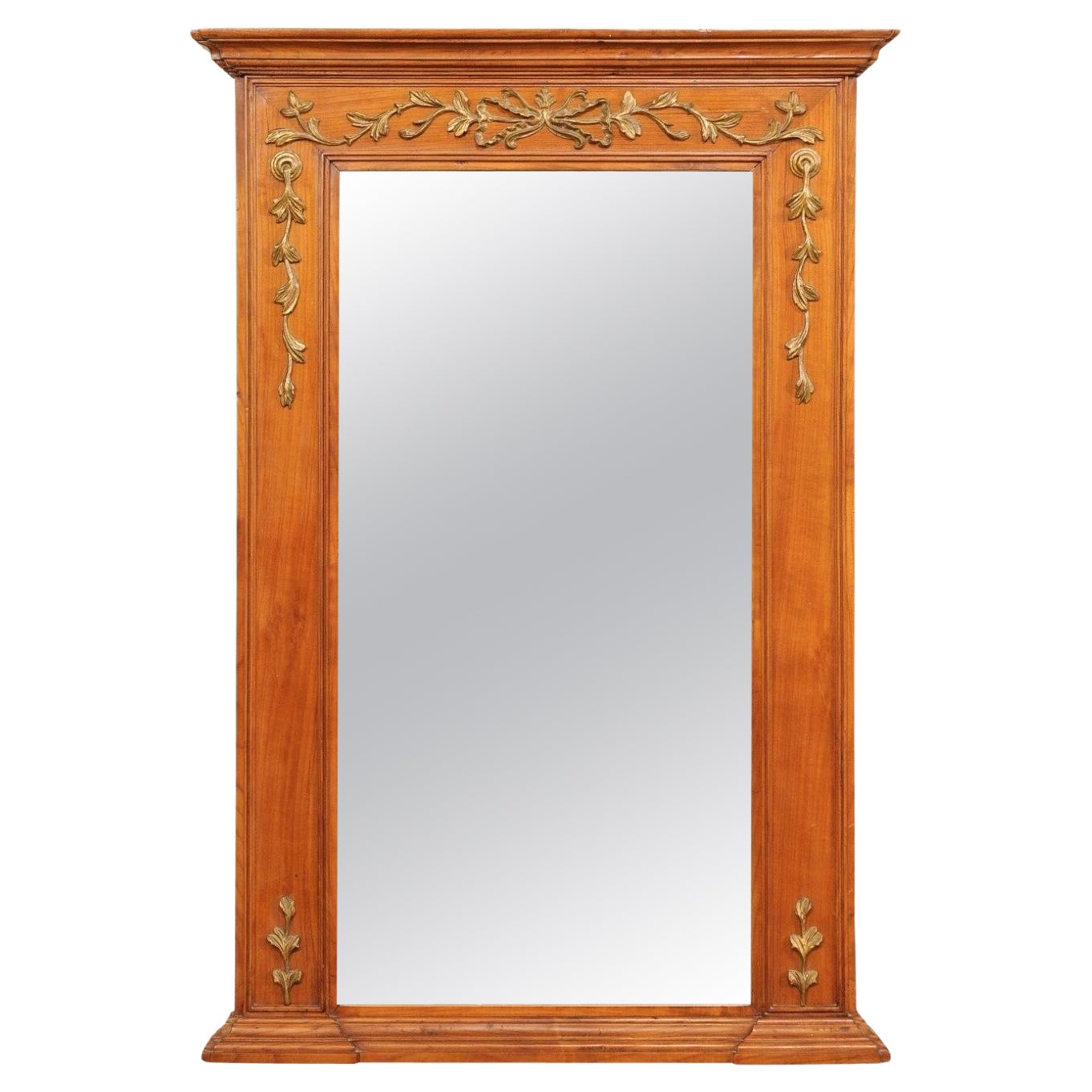 French Antique 4ft Tall Wooden Mirror w/Neoclassic Bow-Tie & Garland Accents For Sale