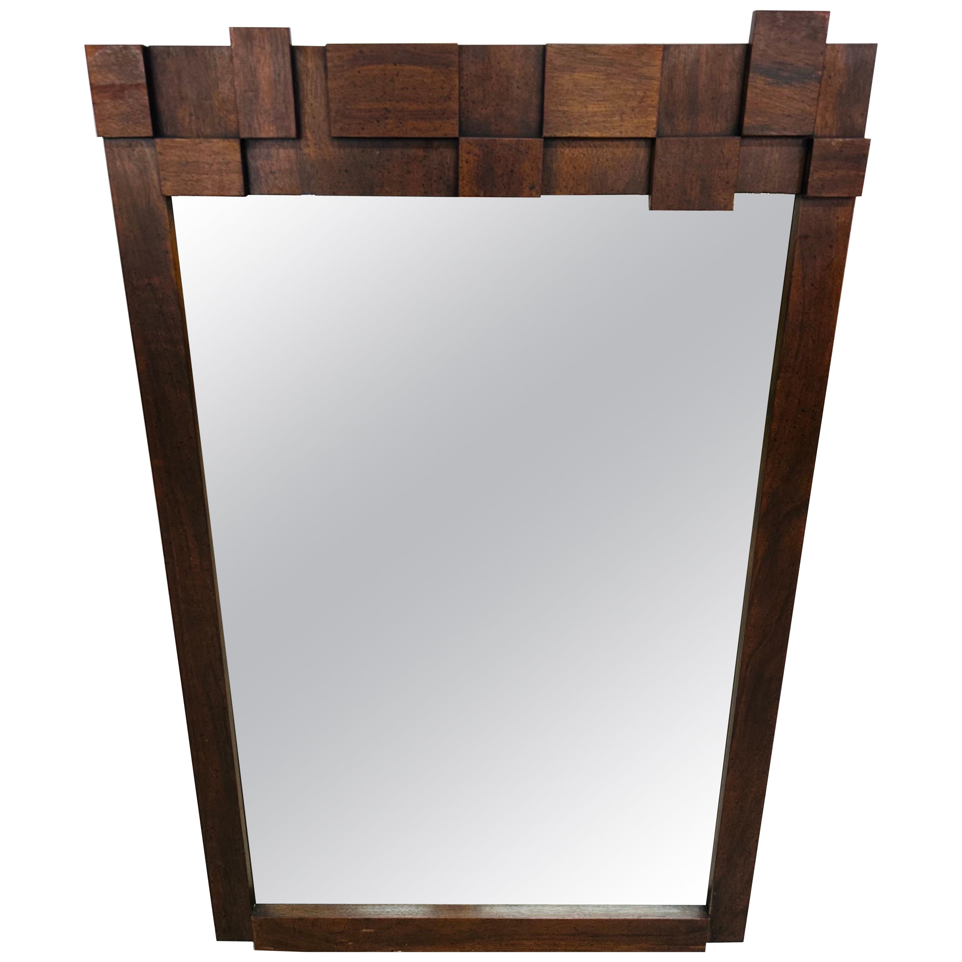 Mid-Century Modern Lane Brutalist Walnut Wall Mirror For Sale