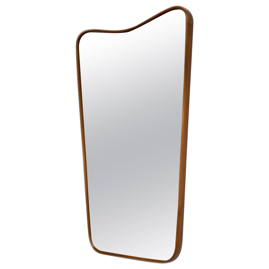 Vintage Italian Wall Mirror with Solid Walnut Frame For Sale