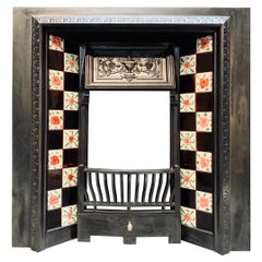 Antique A 19th Century Scottish Victorian Tiled Cast Iron Fireplace Insert. 
