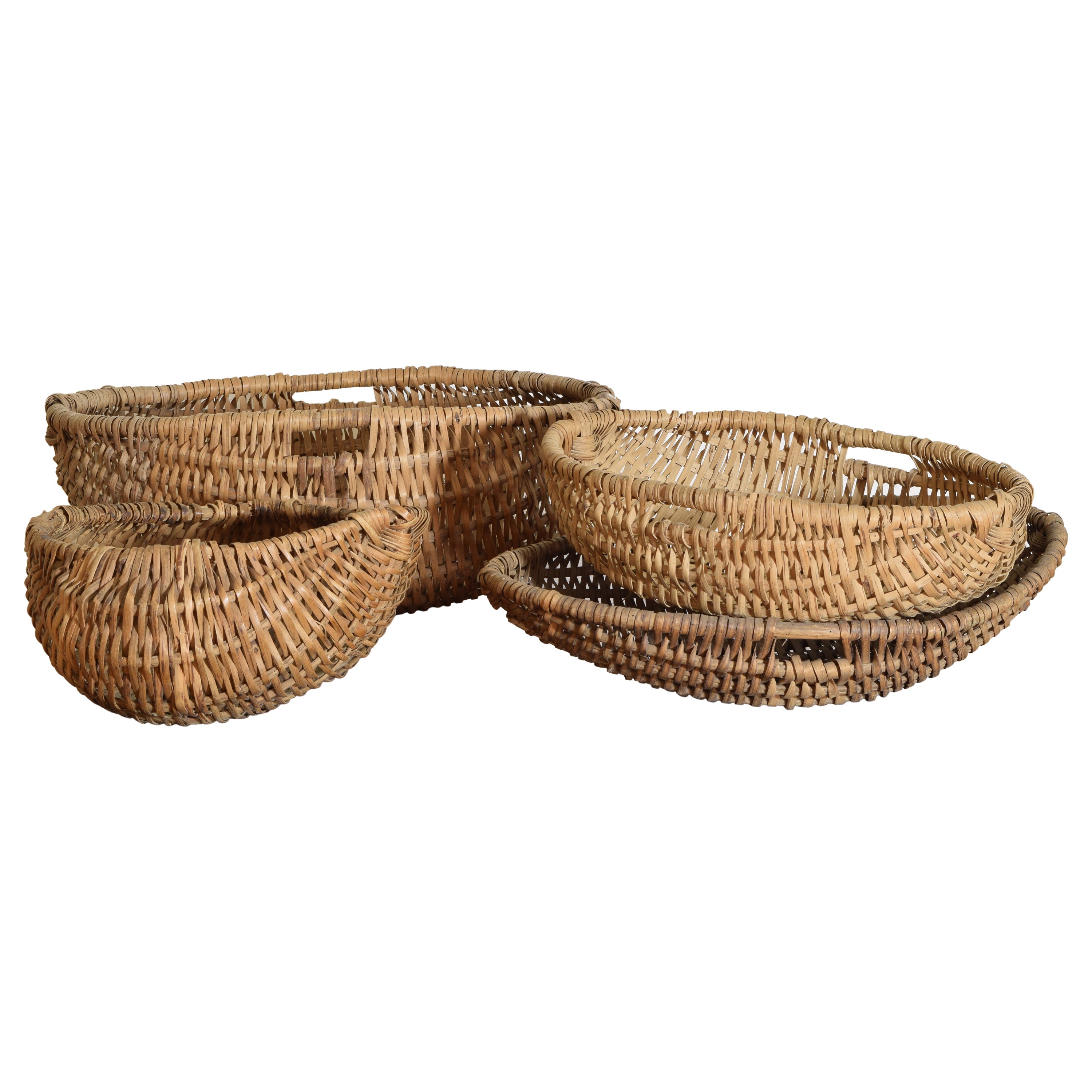 Set of 4 French Woven Baskets, early 20th cen. For Sale