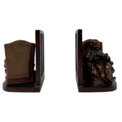 Pair Used American Figural "Father Knickerbocker" Bookends, Circa 1890-1910.
