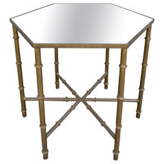 Gilded Metal Octagon Faux Bamboo Mirrored Drinks Table