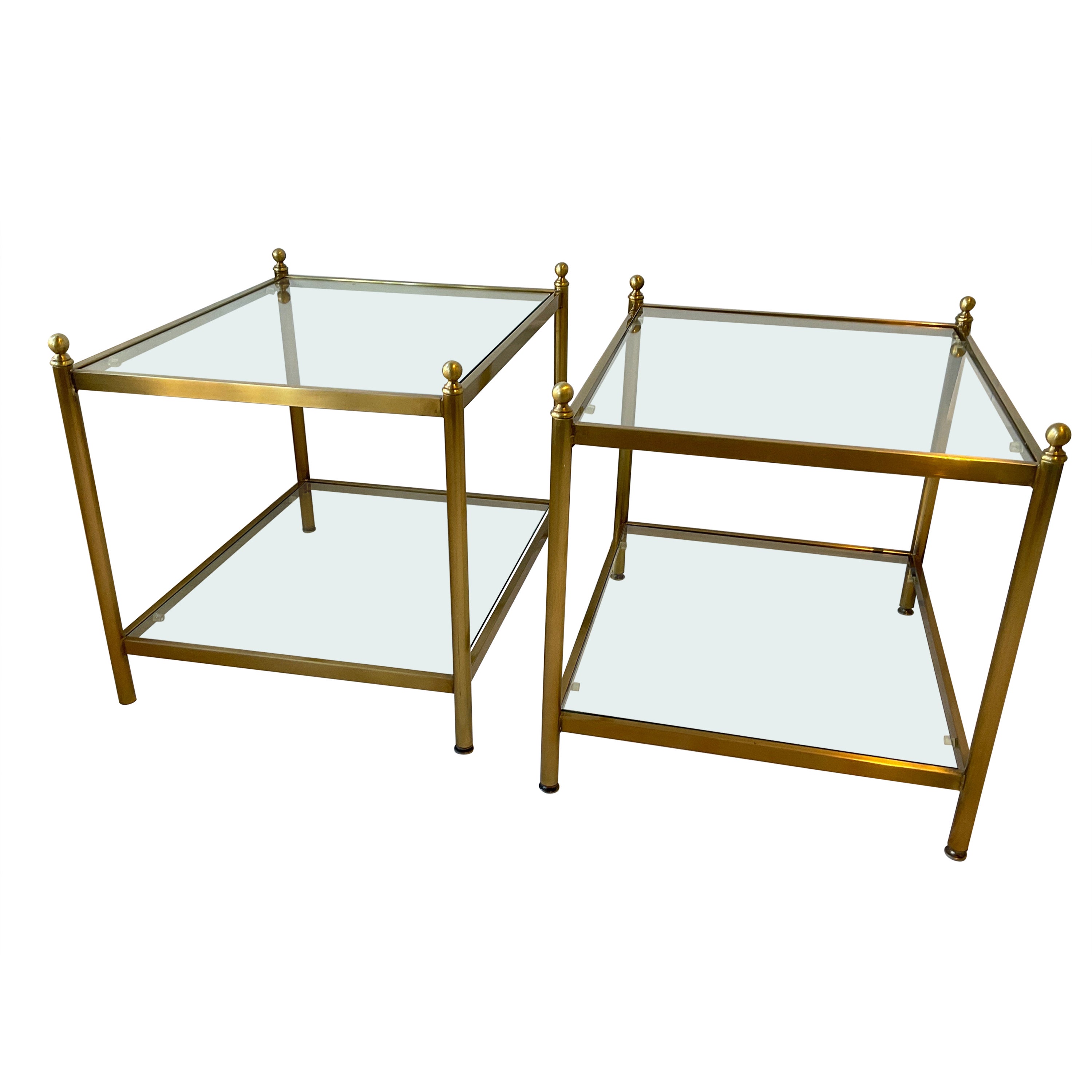 Pair Of 1990s Brass Coated  Two Tier Side Tables For Sale