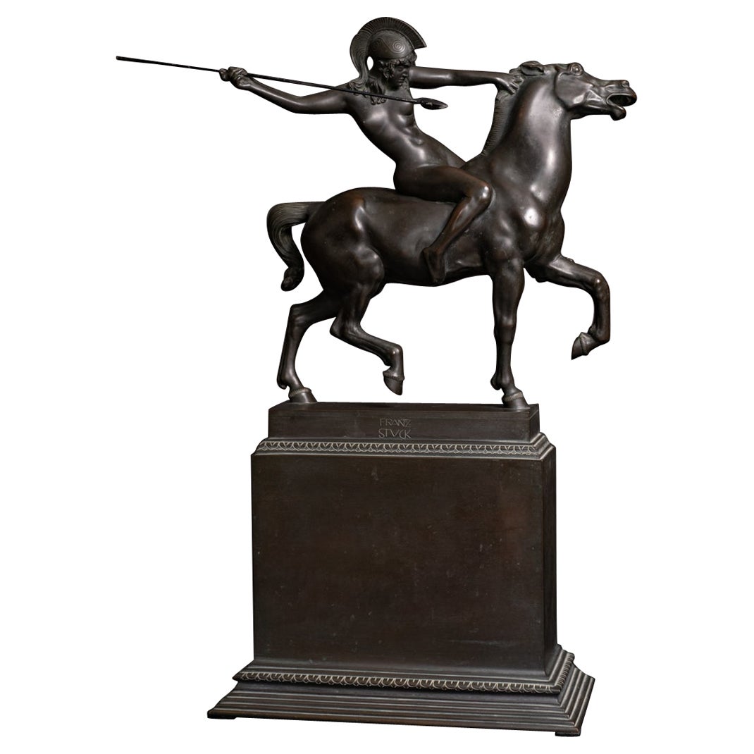 Sculpture en bronze « Mounted Amazon » Art Nouveau de Franz von Stuck