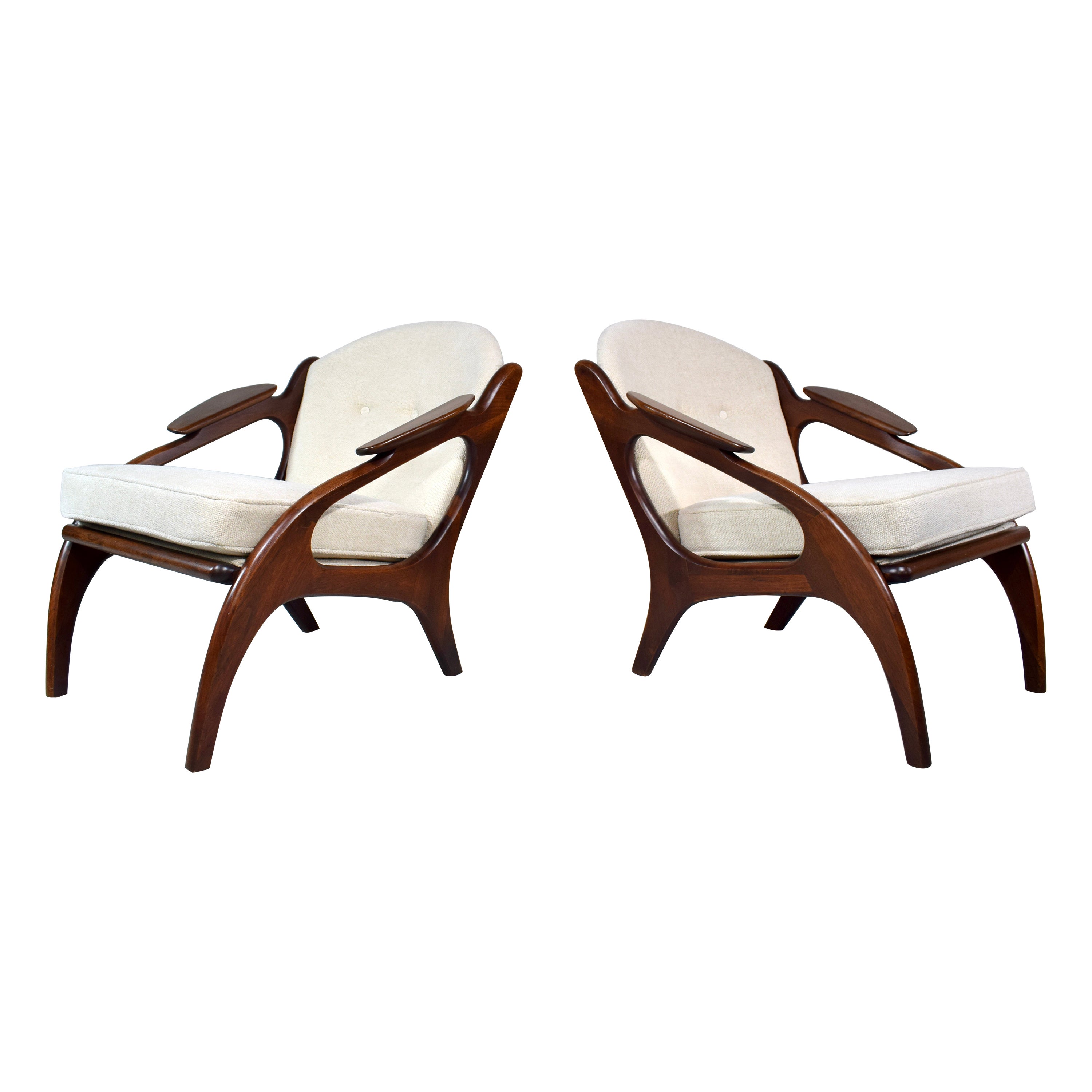Adrian Pearsall Mid Century 2249-C Walnut Lounge Chairs - Pair