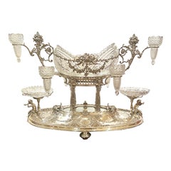 Grand Size Antique Continental Silver & Cut Crystal Centerpiece, Circa 1880-1890