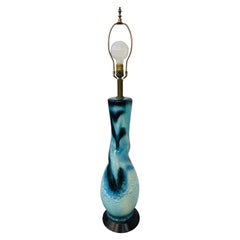 Retro Mid-Century Blue Lava Pottery Style Ceramic Table Lamp