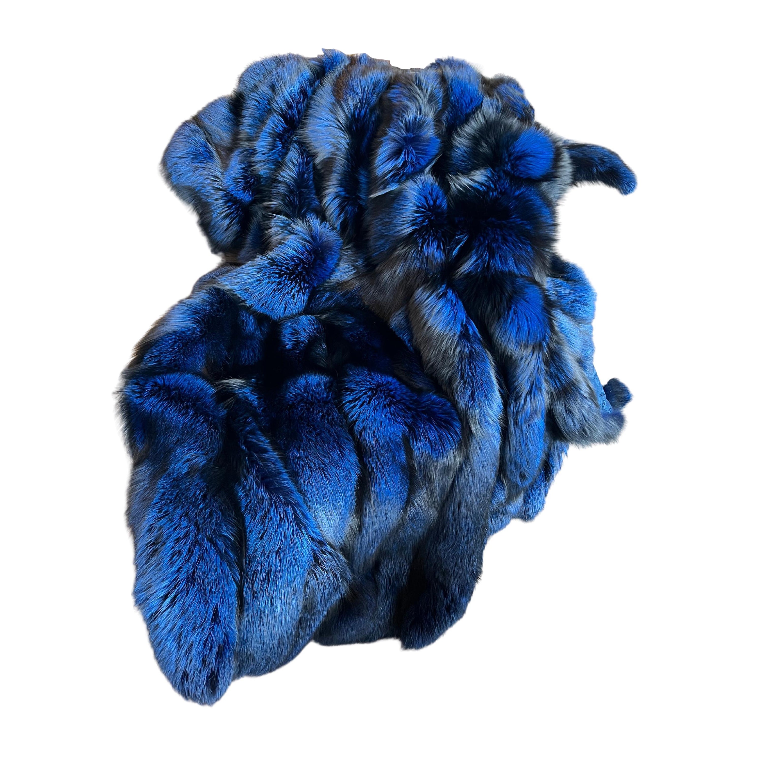 Cobalt Blue Canadian Fox Fur Throw Blanket For Sale