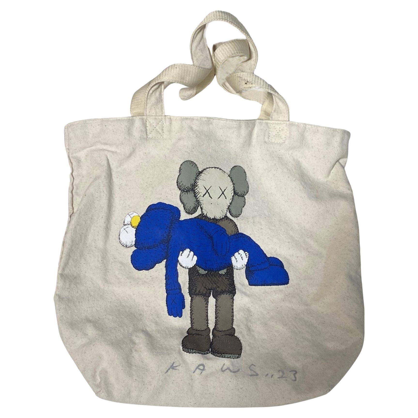 KAWS Brian Donnelly Rare signé Natural Canvas Uniqlo X Fourre-tout Shopping Bag Gone en vente