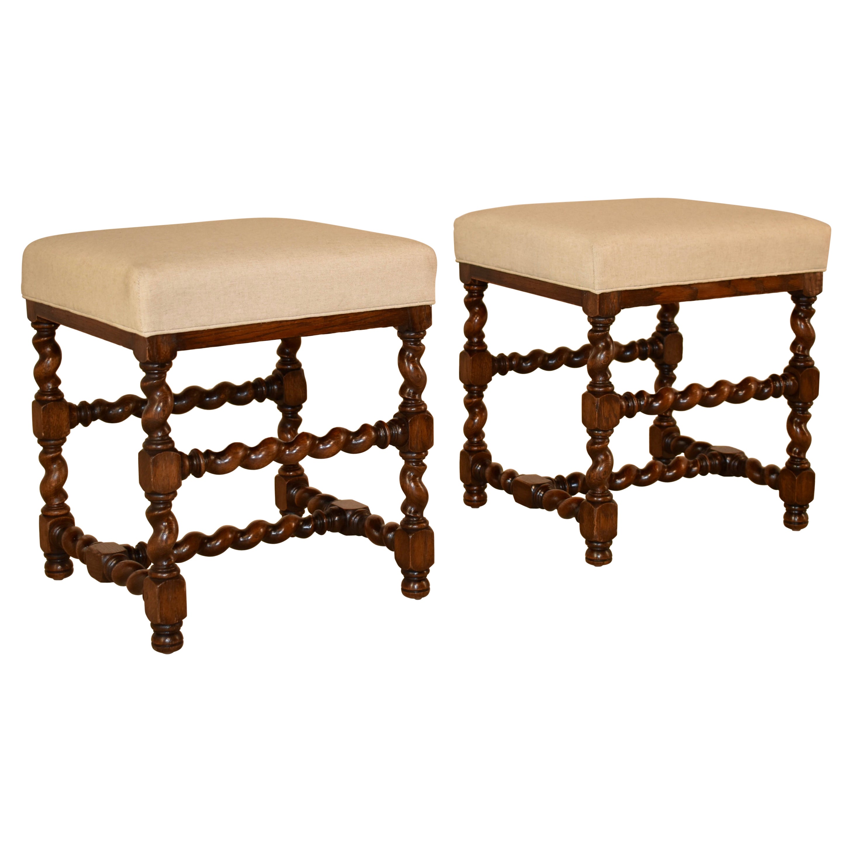 Pair of 19th Century Turned French Stools For Sale