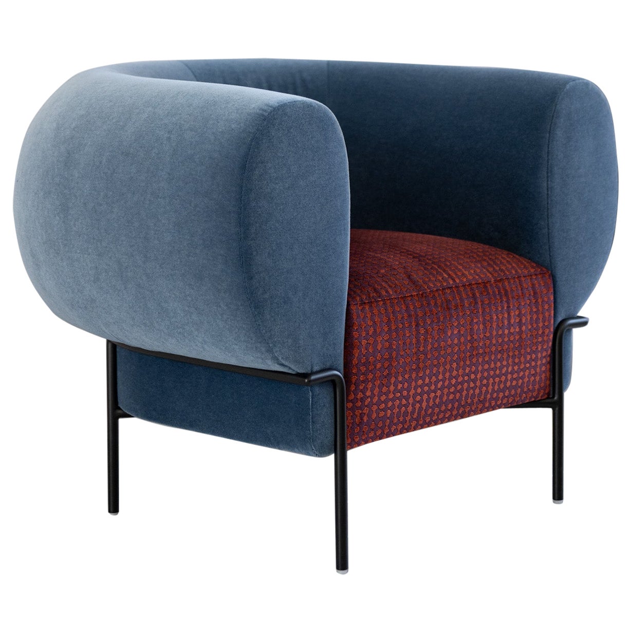 Contemporary Madda Lounge Chair in Mohair and Patterned Velvet