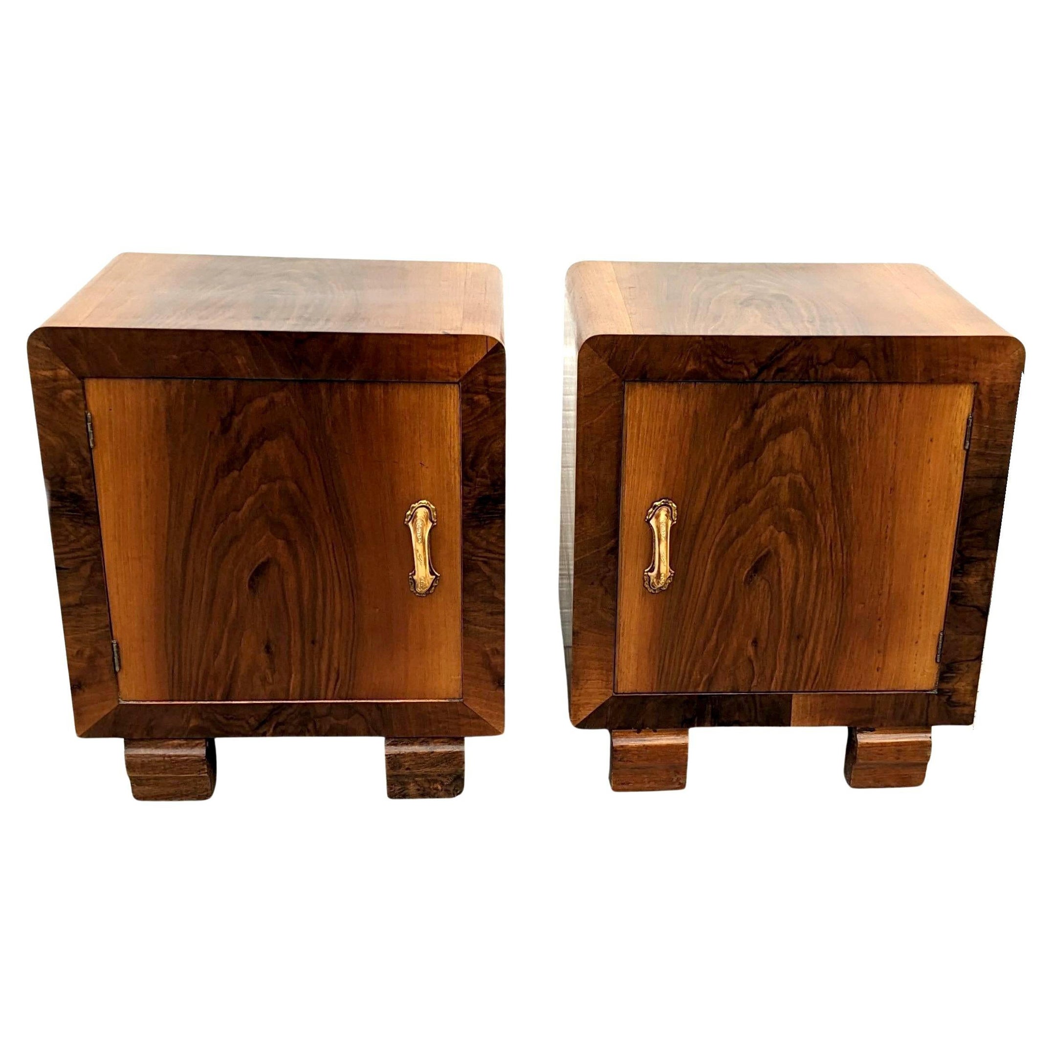 Art Deco Modernist Pair Matching of Italian Bedside Table Nightstands, c1930 For Sale