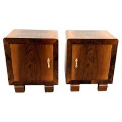 Art Deco Modernist Pair Matching of Italian Bedside Table Nightstands, c1930