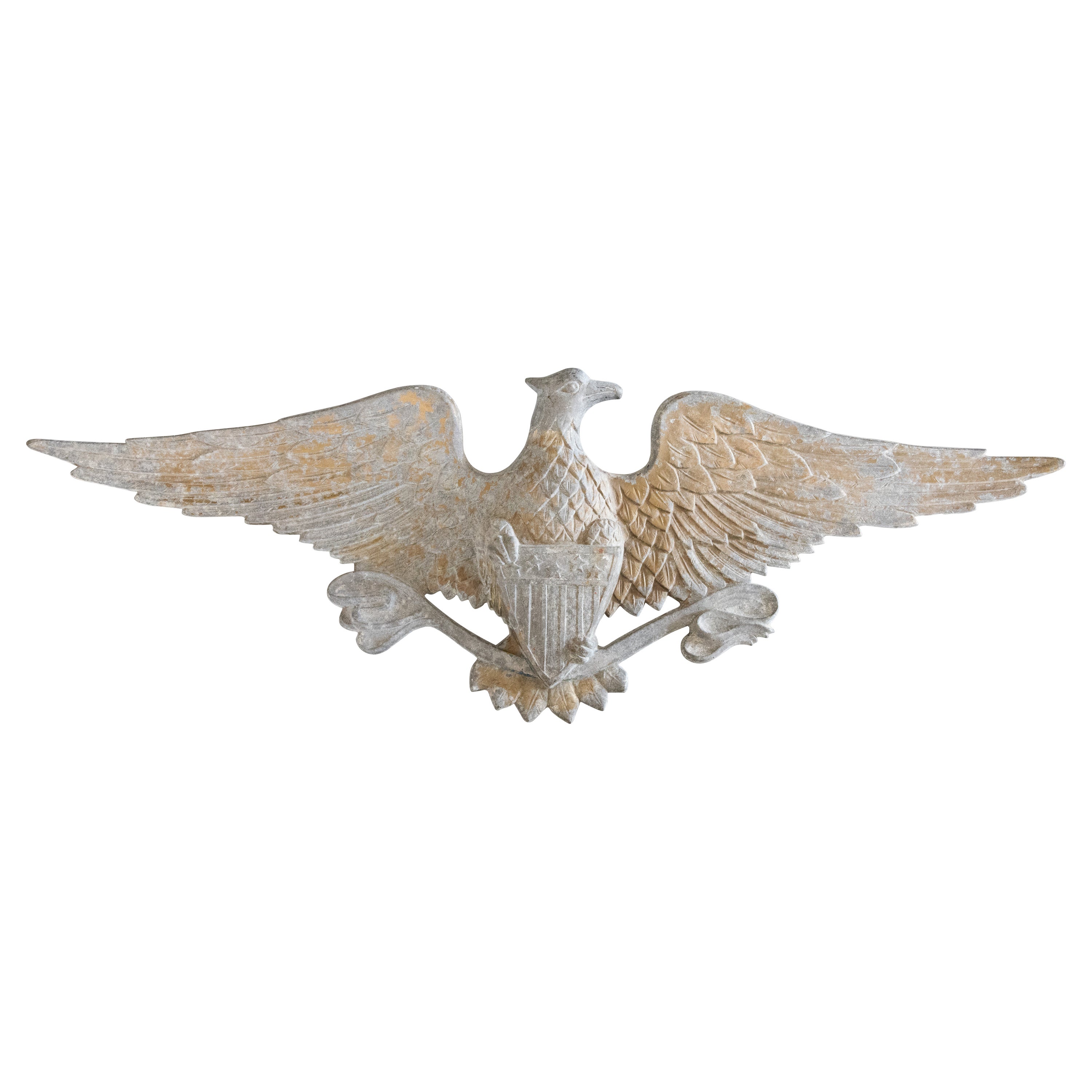 Mid-Century Gilt Cast Aluminum Federal American Eagle Hanging Wall Plaque
