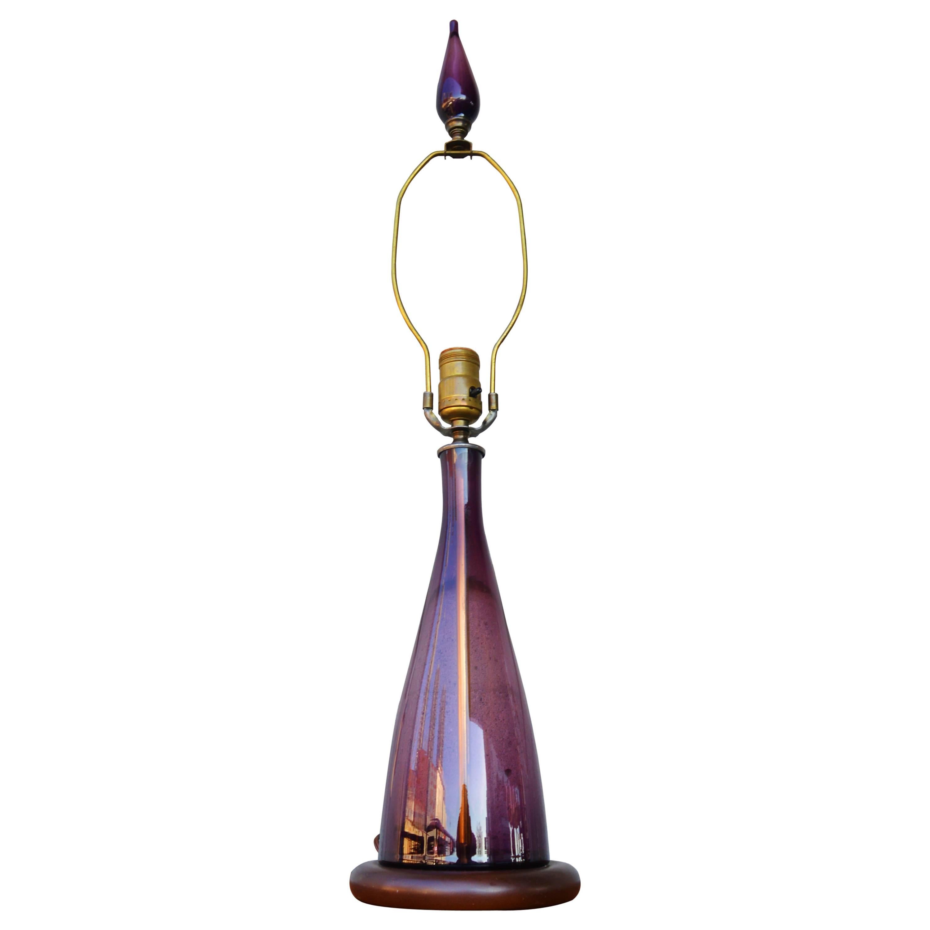 Blenko Amethyst Handblown Glass Lamp with Finial For Sale