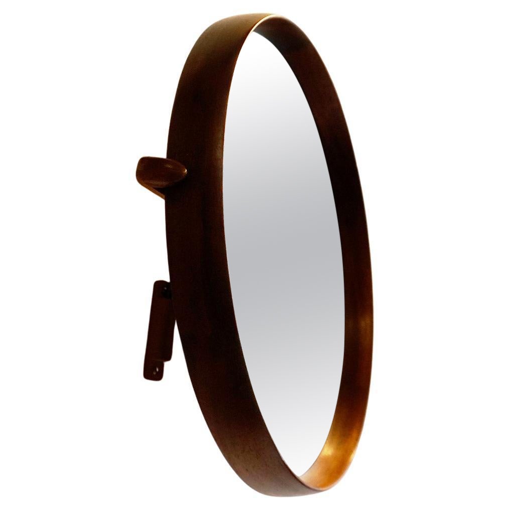 Circular Teak Wall Mirror attr U. and O. Kristiansson for Luxus Vittsjö Sweden For Sale