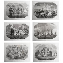 Set of 6 Original Antique Marine Prints-Famous Sea Battles. Dated 1803