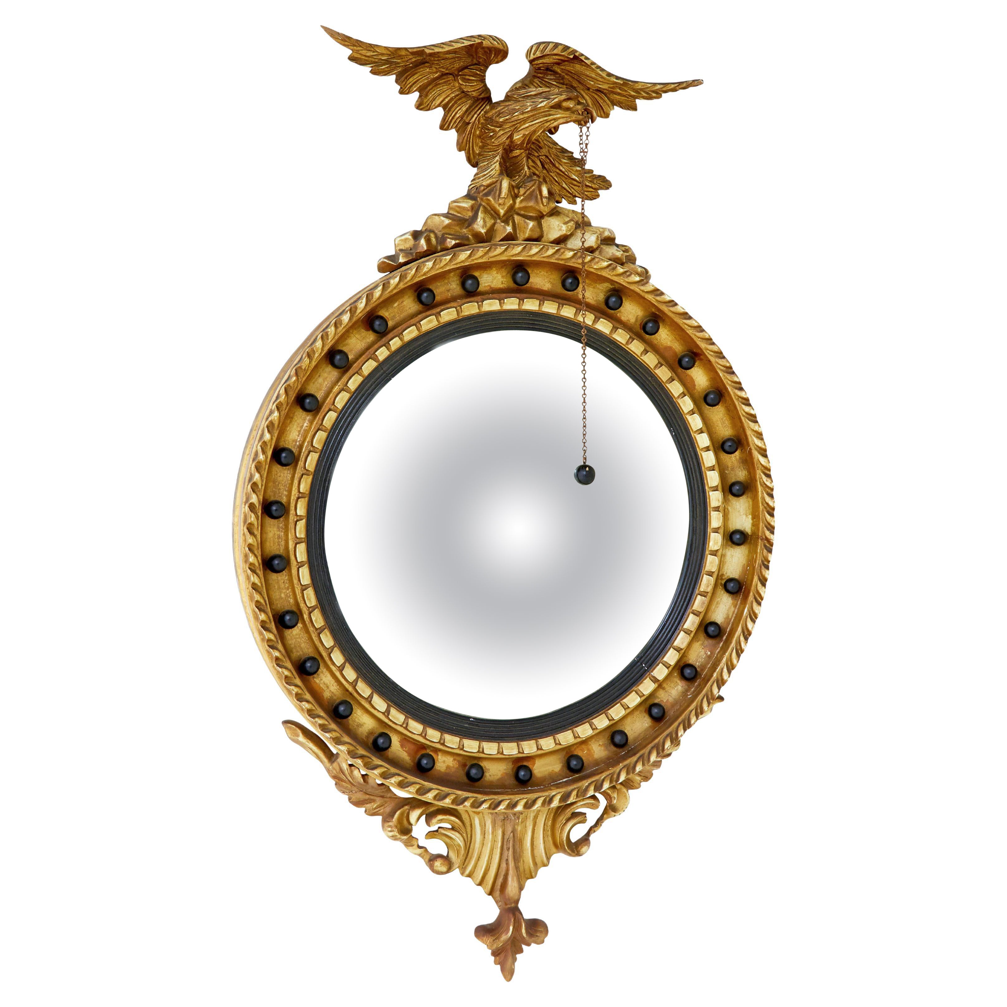 19th century carved gilt convex mirror For Sale