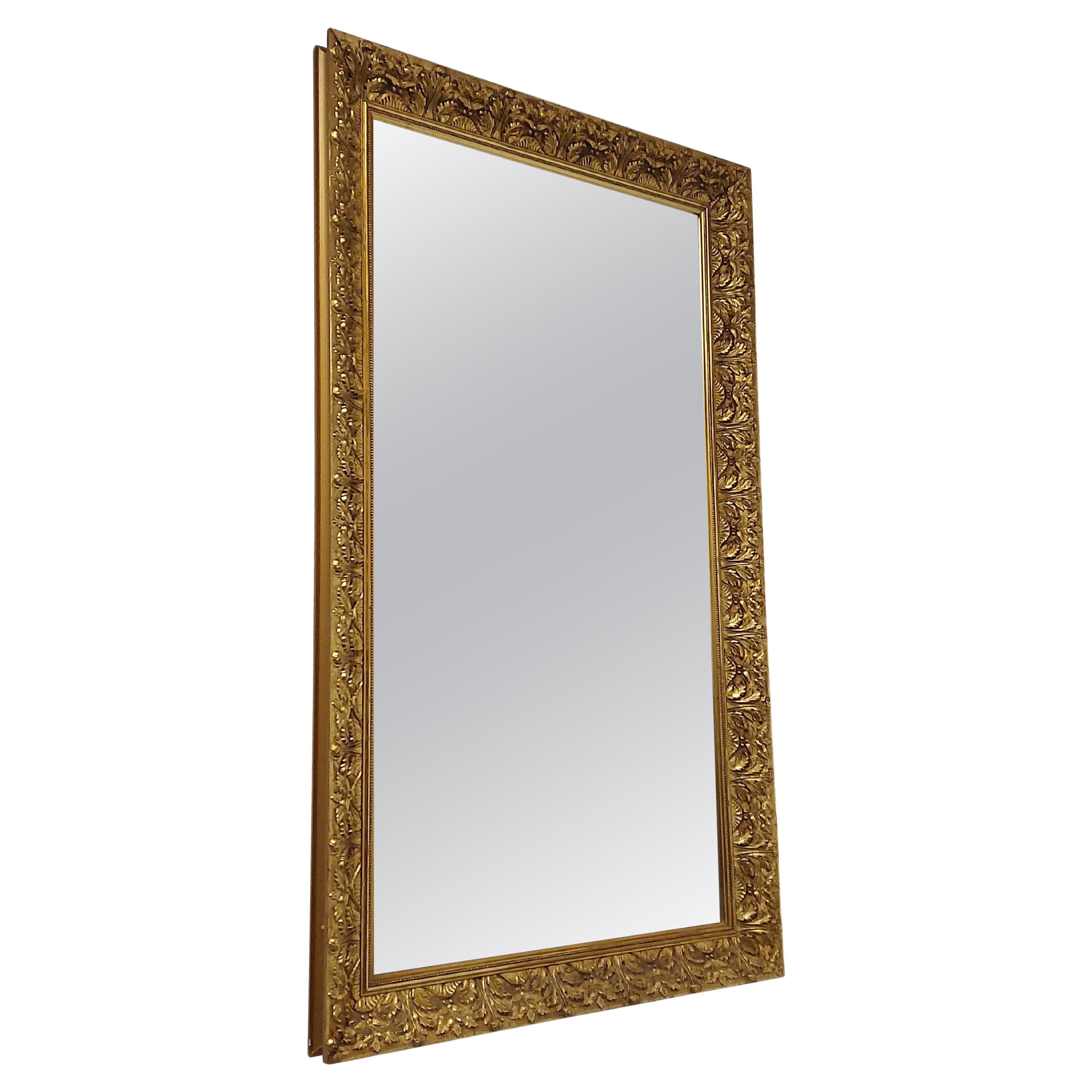 Large Vintage Carved Gilt Wall Hanging Mirror 1970s For Sale