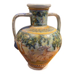 Antique Talavera Vase with Hand-Painted Glazed Handles