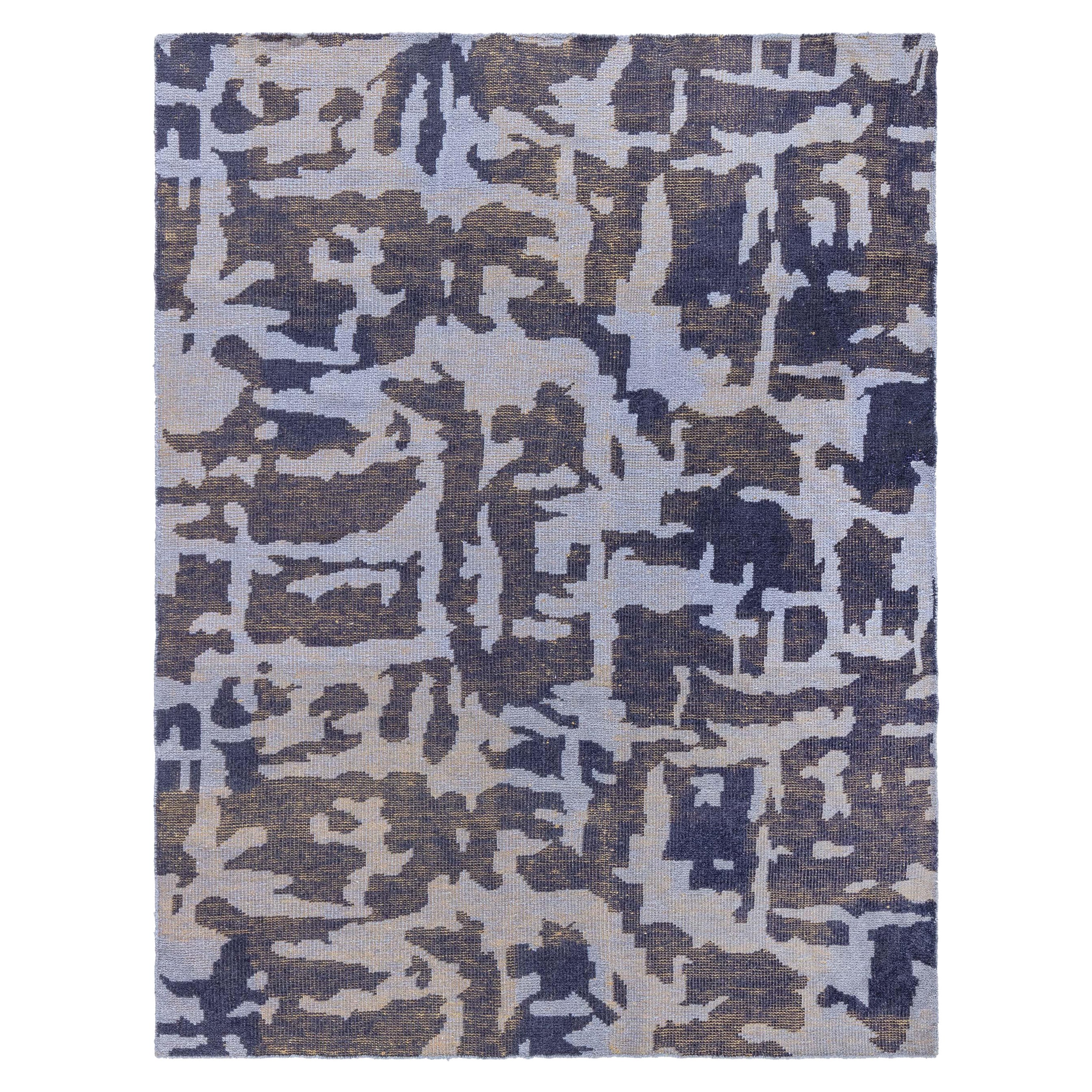Zeitgenössischer abstrakter blau-lila Flachgewebe-Teppich im Angebot