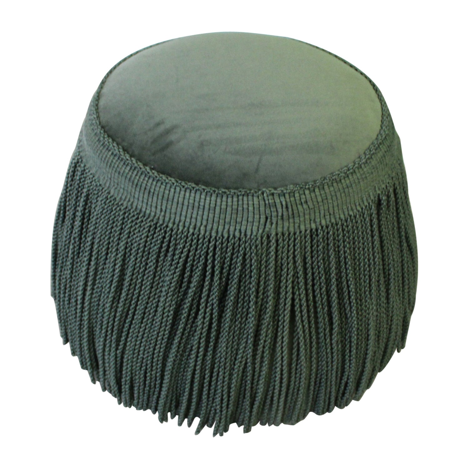 KIR ROYAL/P Pouf with Green Fringes and Velvet  For Sale