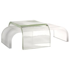 Itzel Transparent and Etched Kiln Cast Glass Coffee Table Set by Fred&Juul