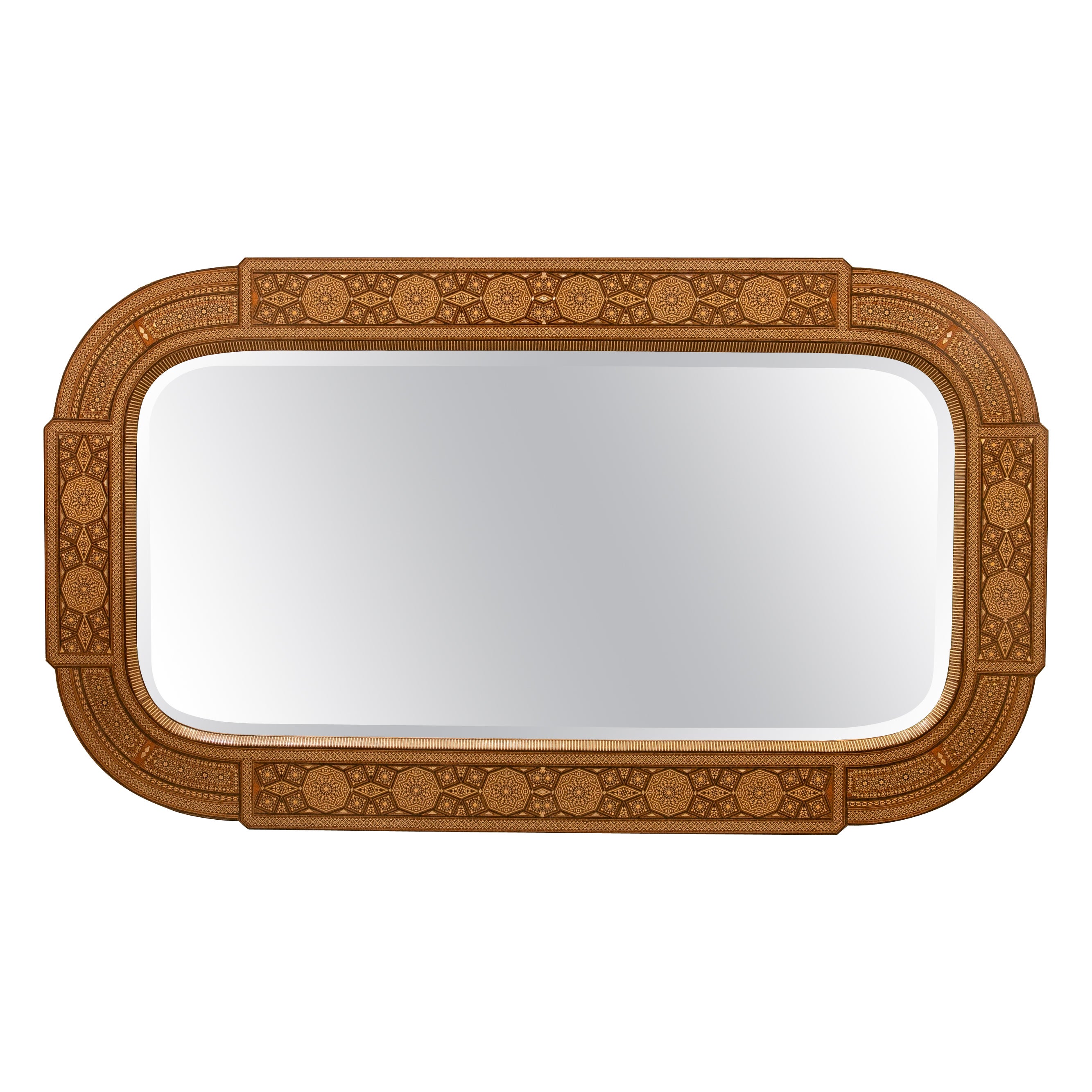 Rectangular Wooden Wall Mirror with Inlay and Geometrical Decoration For Sale