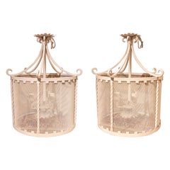 1970s Spanish Pair of Iron Ceiling Lamps Painted in White