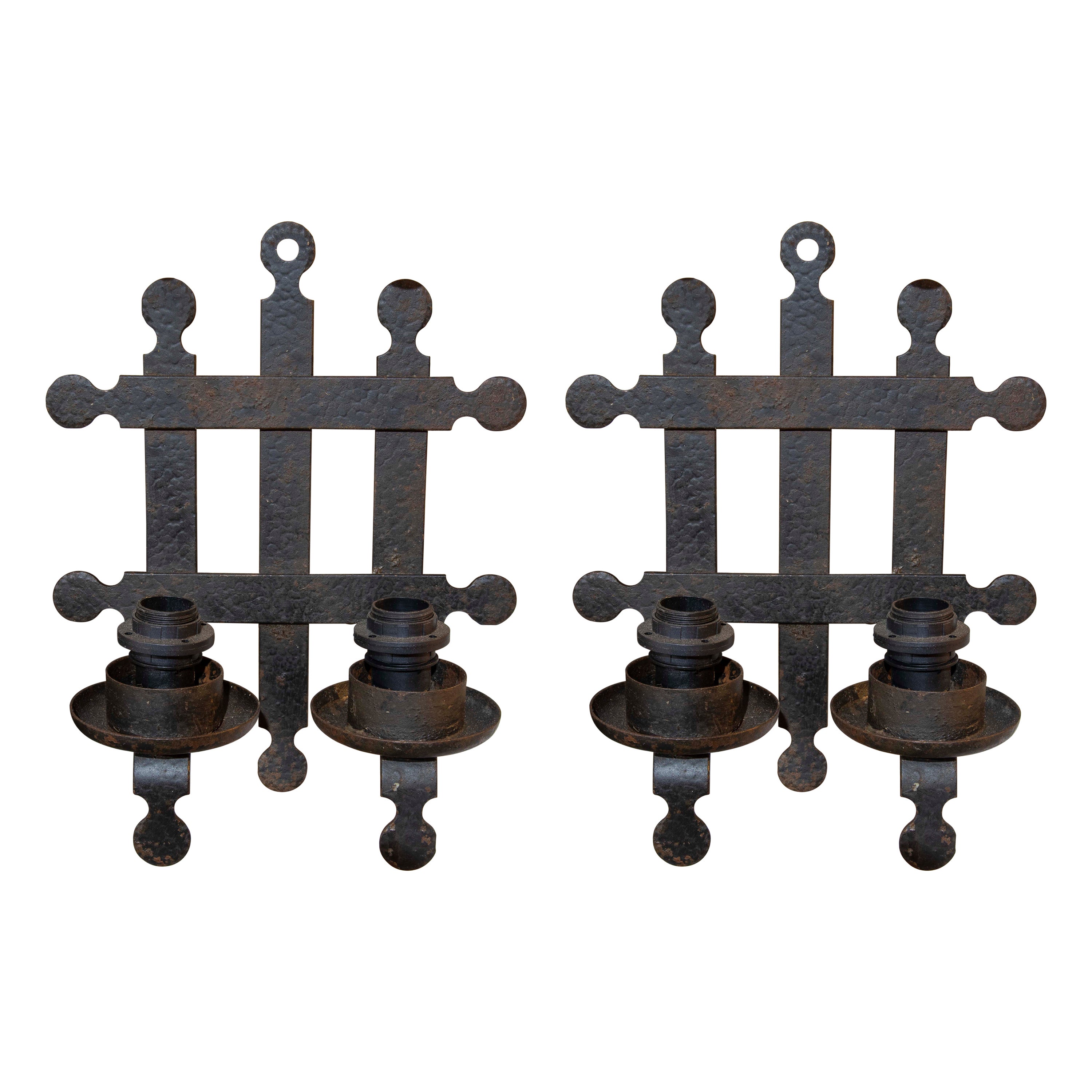 1970s Spanish Pair of Iron Sconces  For Sale
