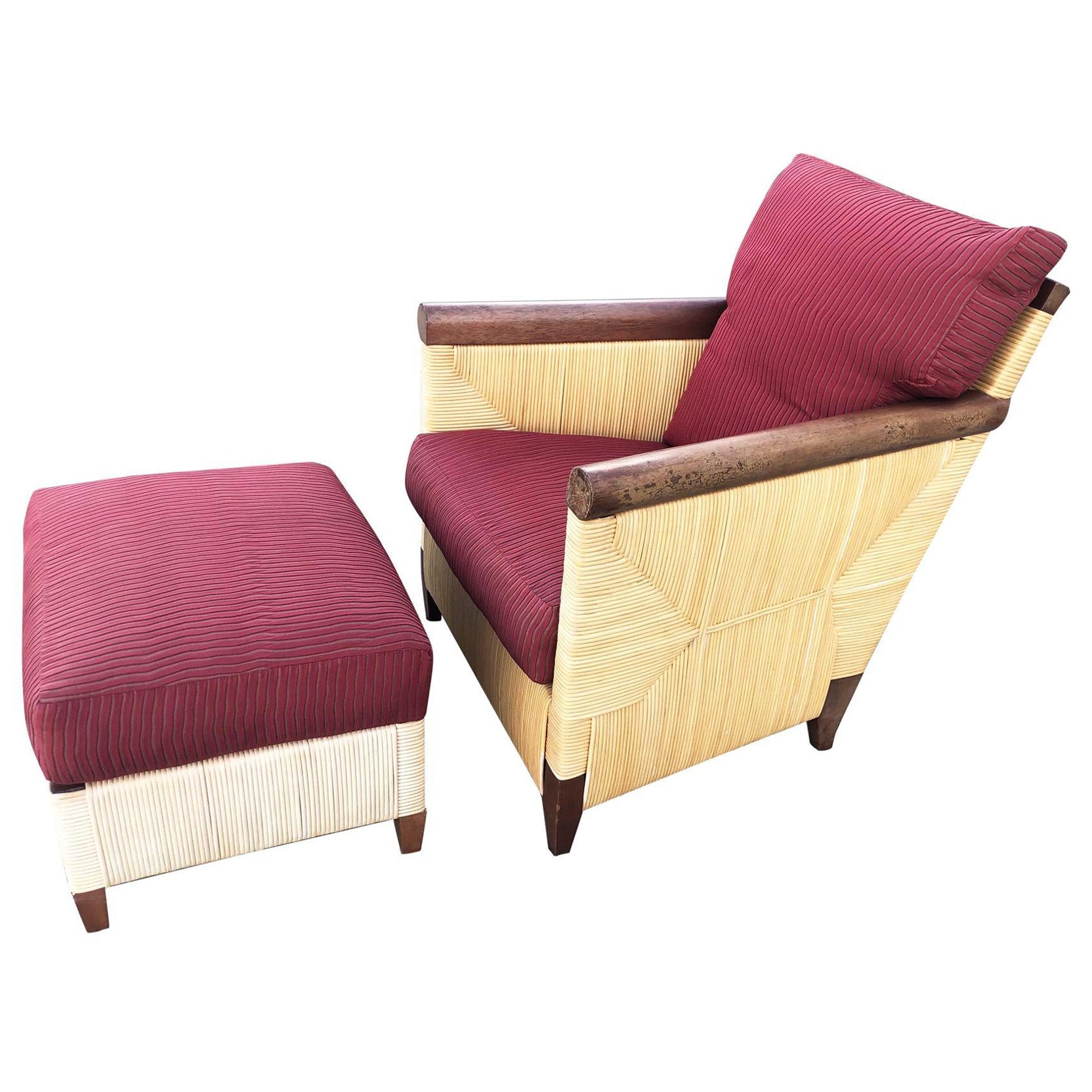 Donghia Rattan Lounge Chair & Ottoman by John Hutton, The Merbau Collection For Sale