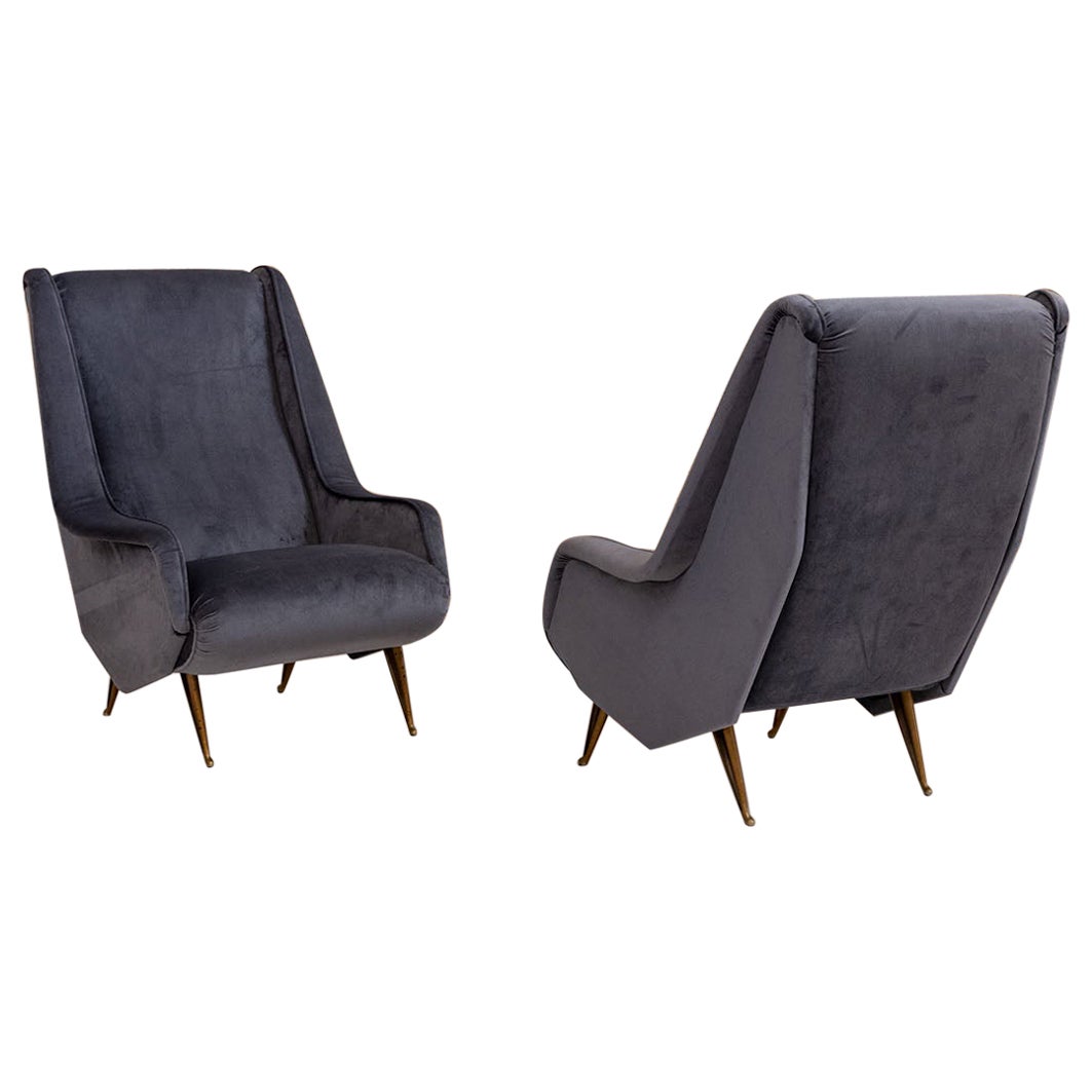 Midcentury pair of armchairs by ISA Bergamo, Italy, 1950 For Sale