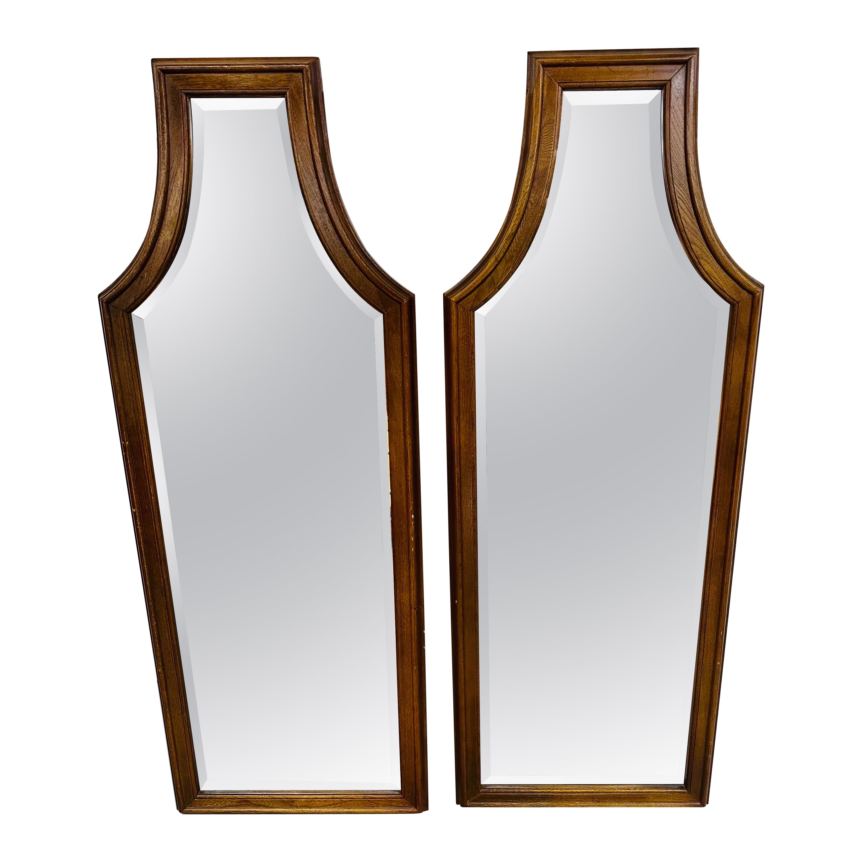 Mid-Century Modern Coffin Style Wall Mirrors - Set of 2 For Sale