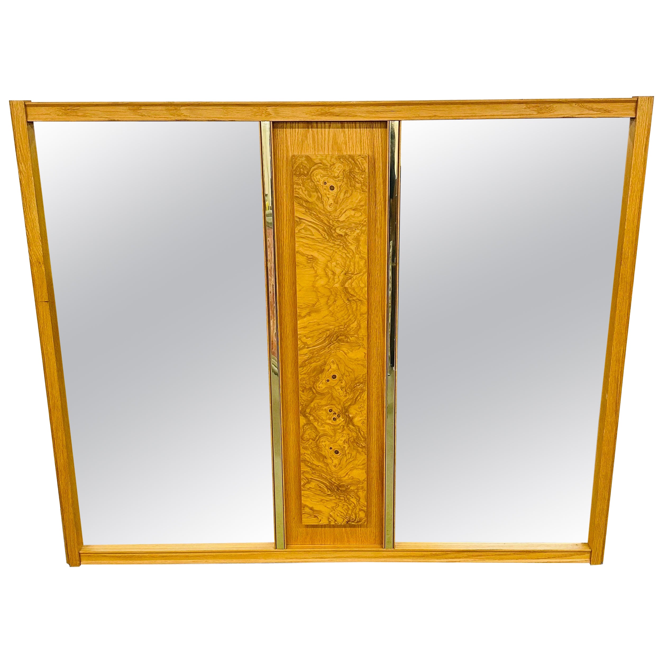 Mid-Century Modern Double Burled Wood Wall Mirror For Sale