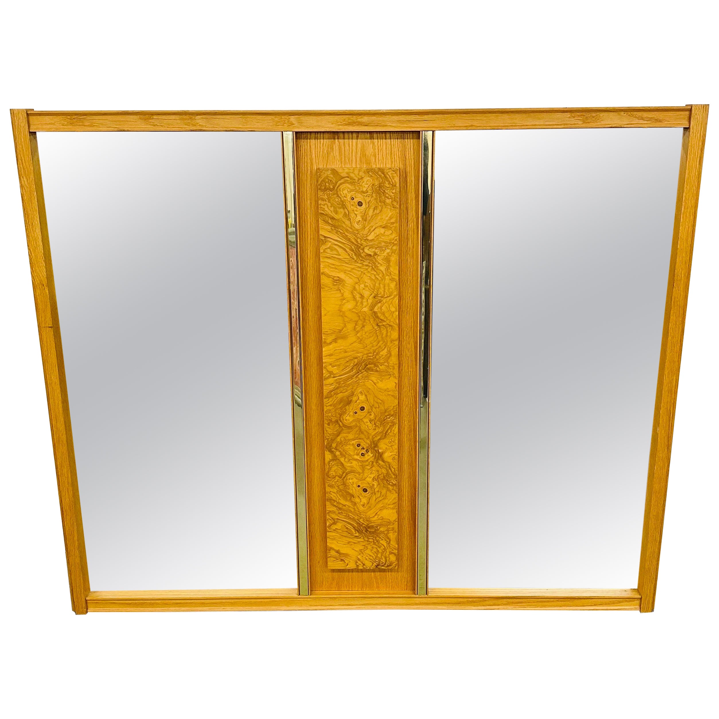 Mid-Century Modern Double Burled Wood Wall Mirror