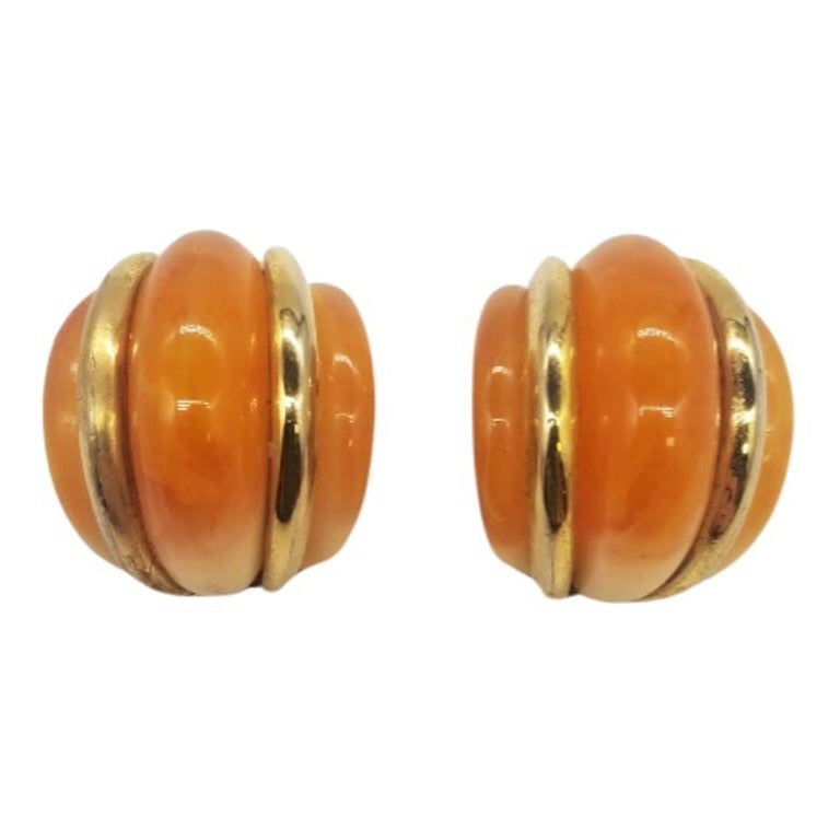 KENNETH JAY LANE Double Ribbed Domed Clip-On Earrings For Sale