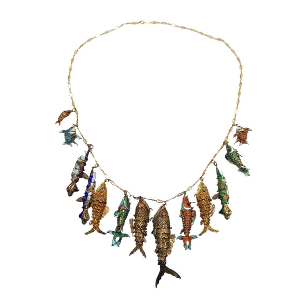 Vintage Chinese Export Koi Fish Necklace from the 1920s-1940 For Sale